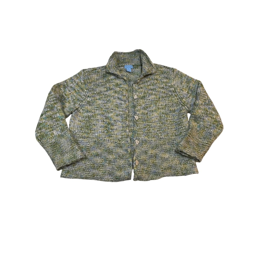 Sigrid Olsen SO Blue Vintage Wool Blend Chunky Knit Cardigan Green Blue XL